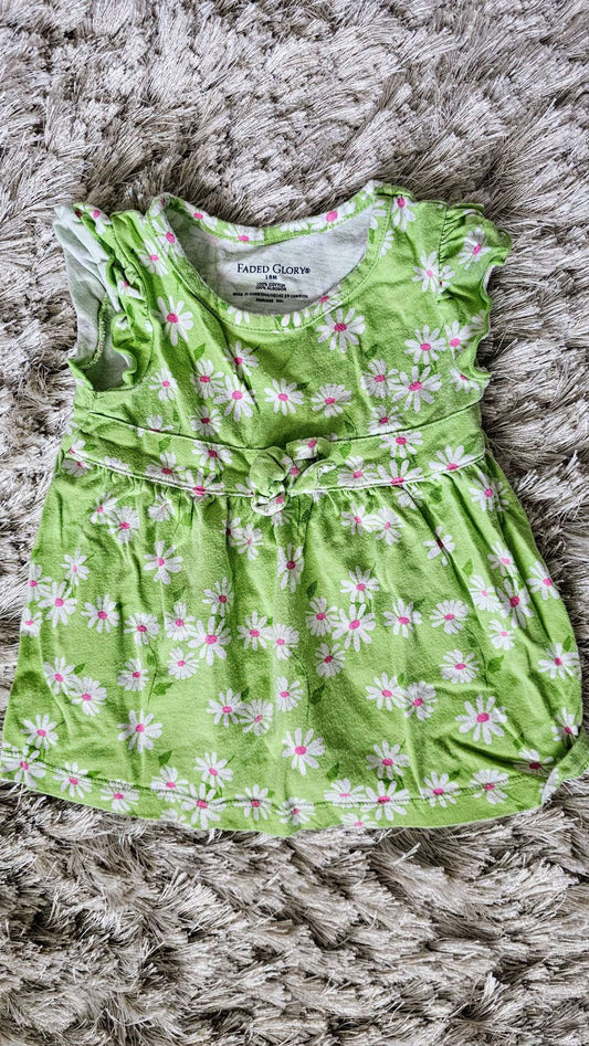 Faded Glory Girls Green Daisy Dress - 18 months, Kids 18 Month (12-18M)