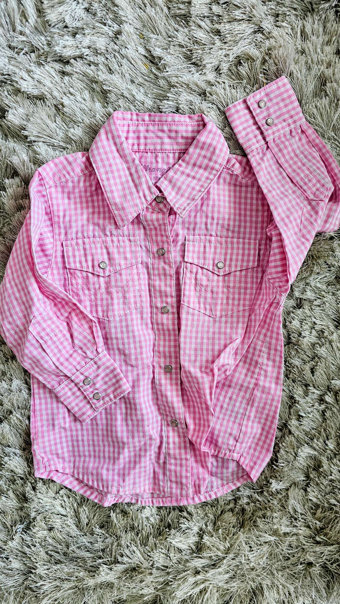 Wrangler Girls Pink Gingham Shirt – 12 months, Kids 12 Month (9-12M)