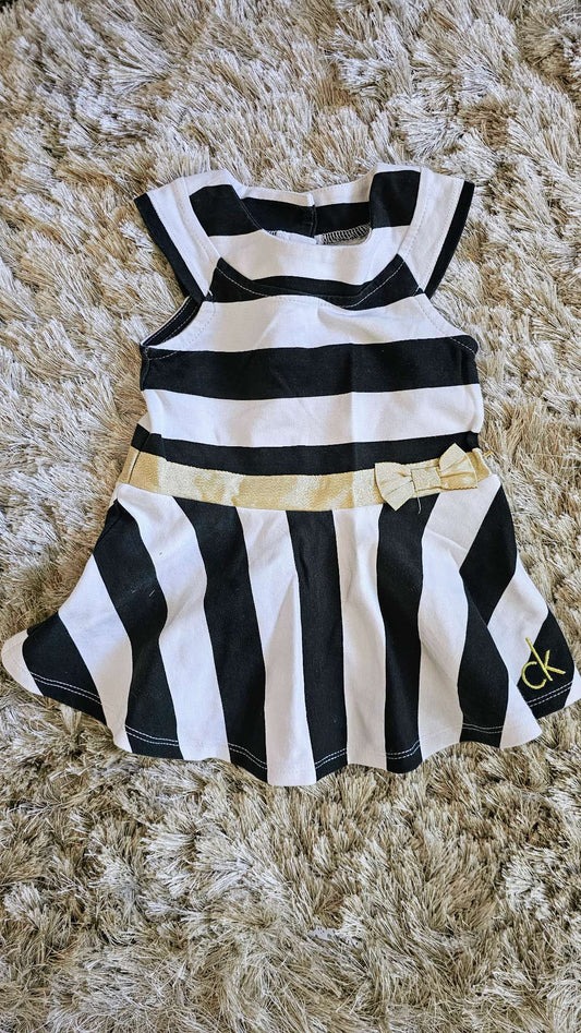 Calvin Klein Girls Black & White Striped Dress – 12 months, Kids 12 Month (9-12M)
