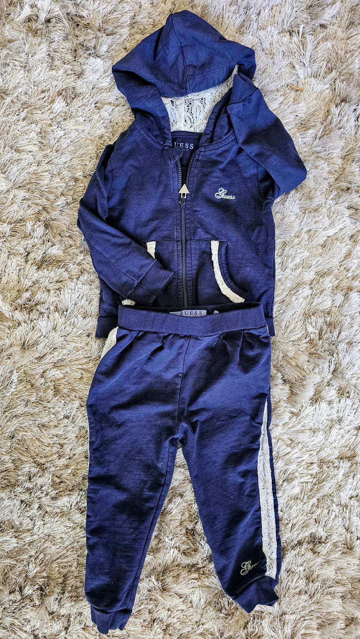Guess Girls Blue Hooded Tracksuit Set - 12 months, Kids 12 Month (9-12M)