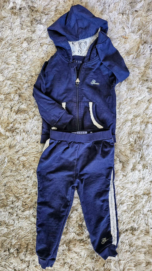 Guess Girls Blue Hooded Tracksuit Set - 12 months, Kids 12 Month (9-12M)