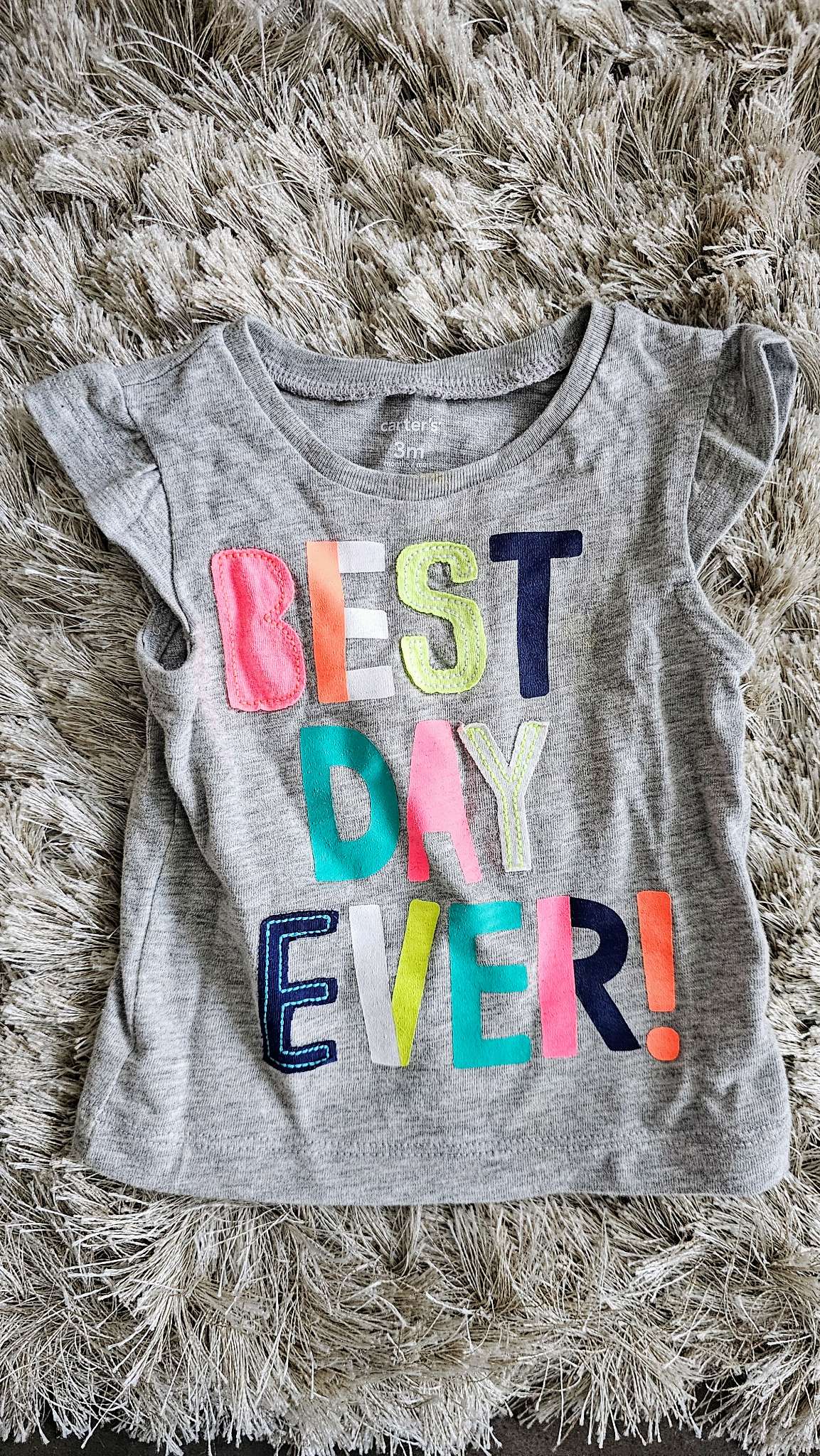 Carter's Girls Grey "Best Day Ever" Shirt - 3 months, Kids 3 Month (0-3M)