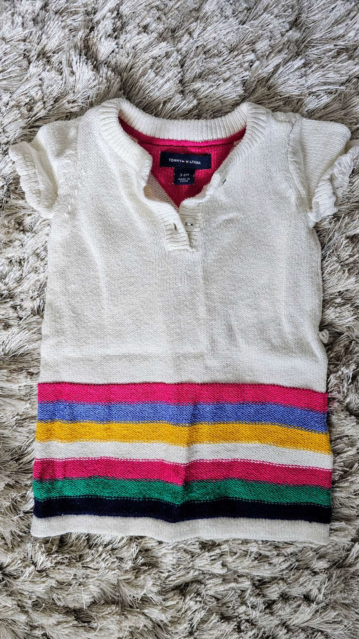 Tommy Hilfiger Girls White Knit Dress - 3 months , Kids 3 Month (0-3M)