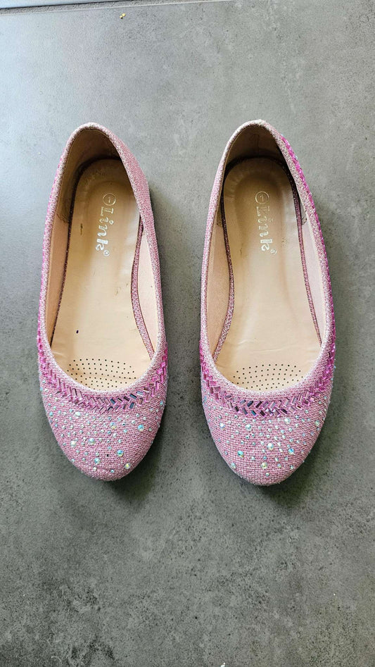 Link Girls Pink Rhinestone Flats –  (Size 1)