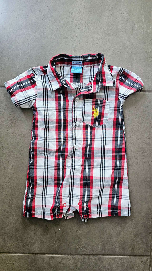 U.S. Polo Assn. Red Plaid Short-Sleeve Romper – (3 Months), Kids 6/6X