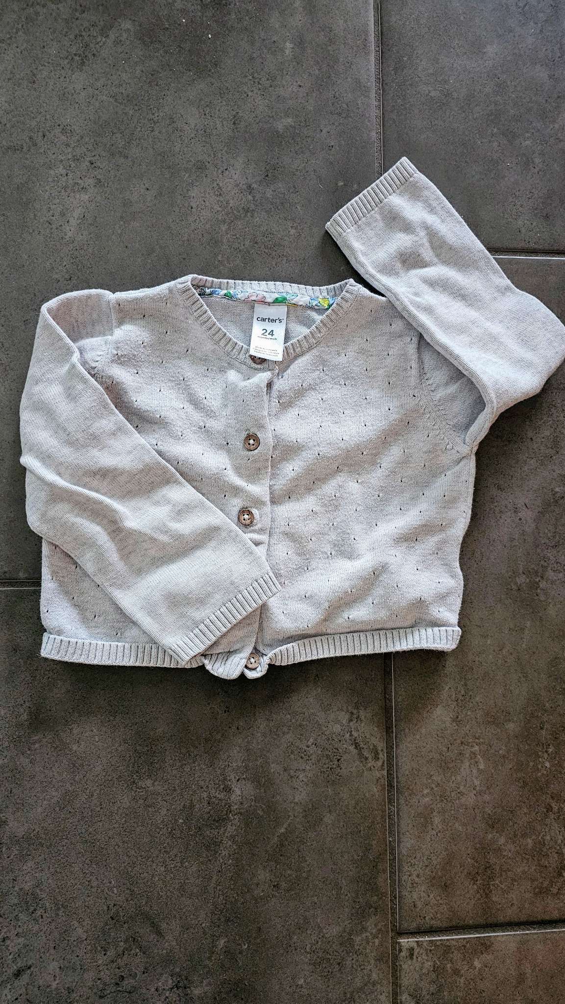 Carter’s Light Grey Pointelle Cardigan – (Size 2), Kids 2T