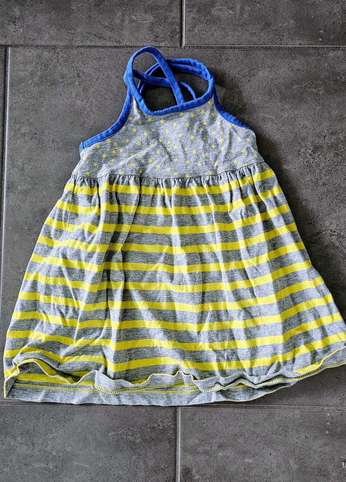 Gap Grey & Yellow Star Stripe Halter Dress – (Size 2), Kids 2T
