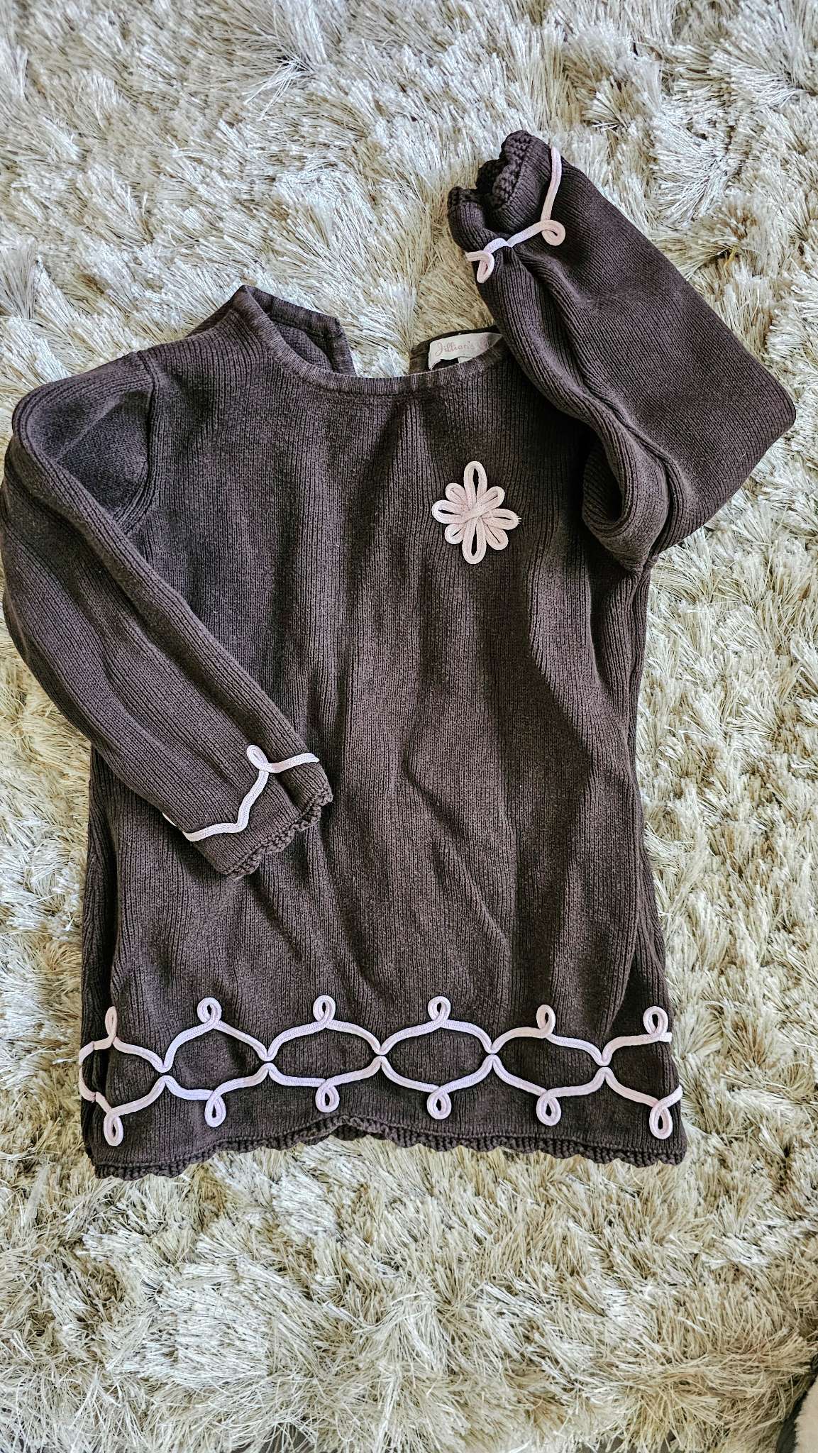 Jillian’s Closet Brown Ribbed Tunic with Pink Embroidery – (Size 2), Kids 2T