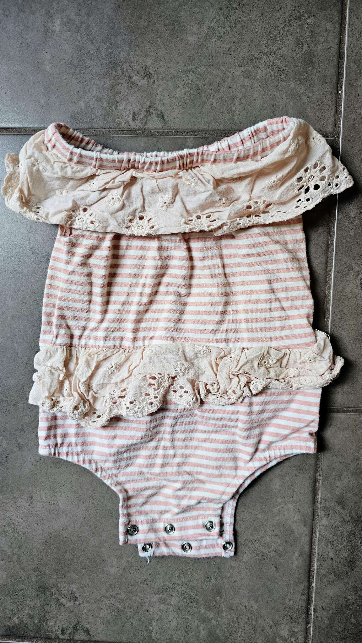 Boutique Pink Striped Eyelet Onesie ? 12 months, Kids 12 Month (9-12M)