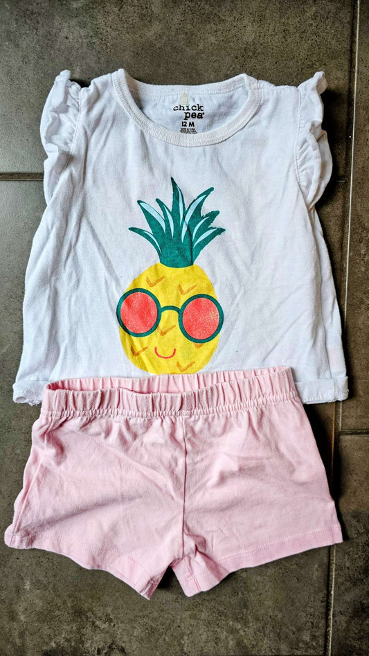 Chickpea Pineapple Shirt & Pink Shorts Set – 12 Months, Kids 12 Month (9-12M)
