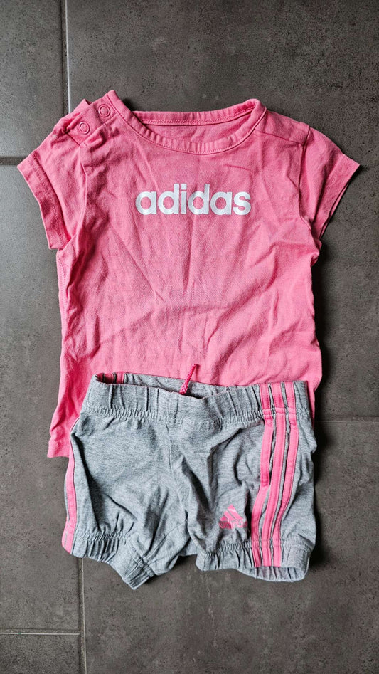 Adidas Pink T-Shirt & Grey Shorts Set – (3 Months), Kids 3 Month (0-3M)