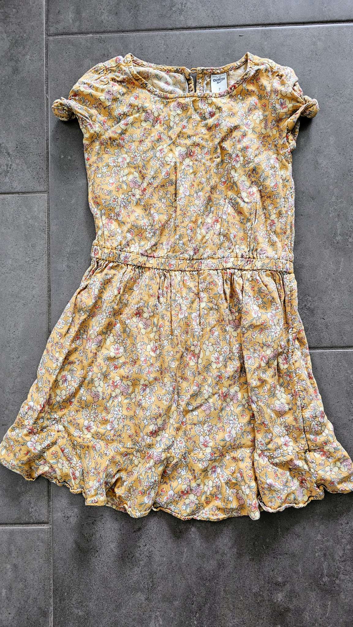 OshKosh Girls Yellow Floral Ruffle Dress - size 7, Kids 7