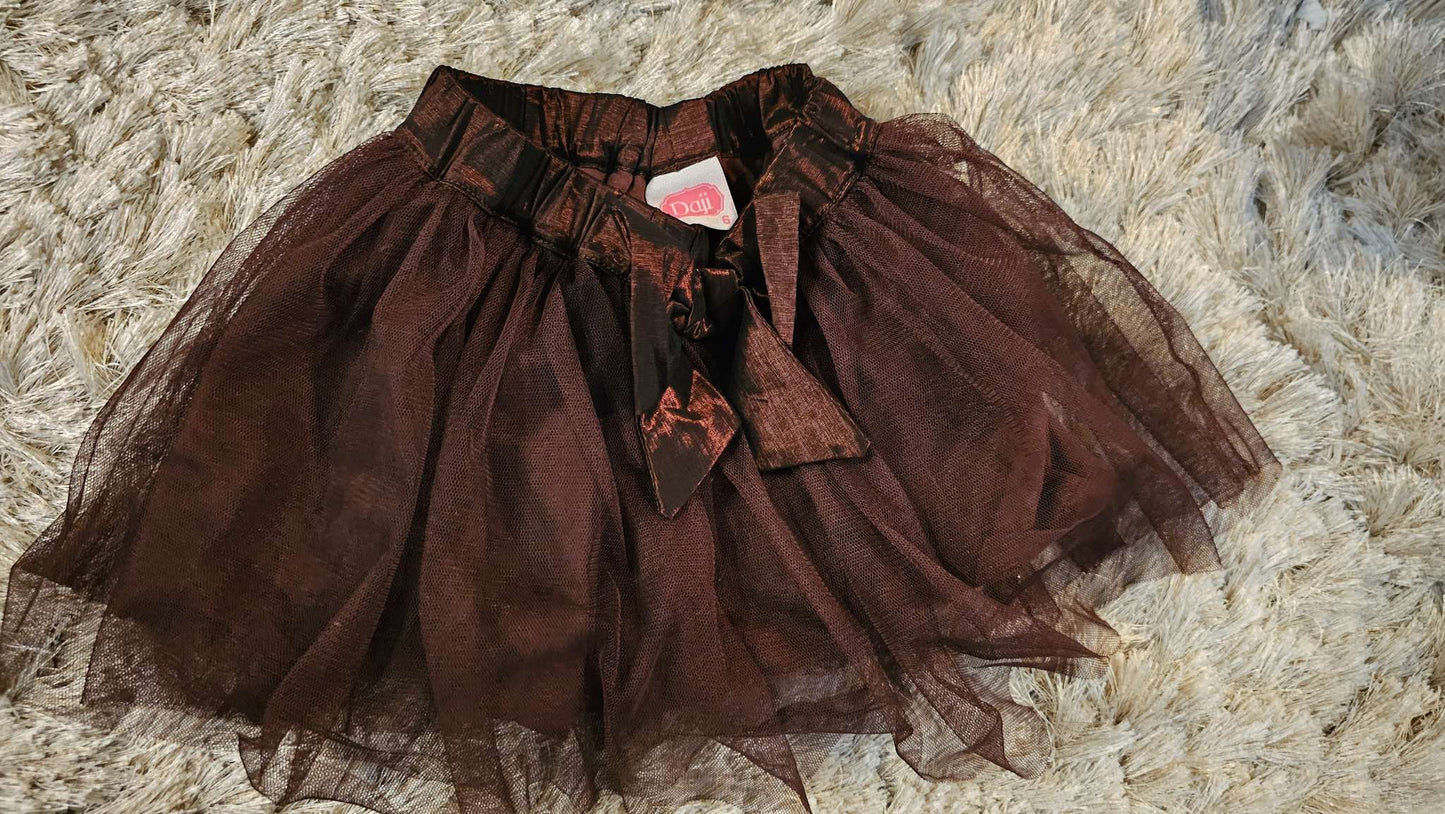 Daji Brown Tulle Skirt with Bow – (Size 3), Kids 3T