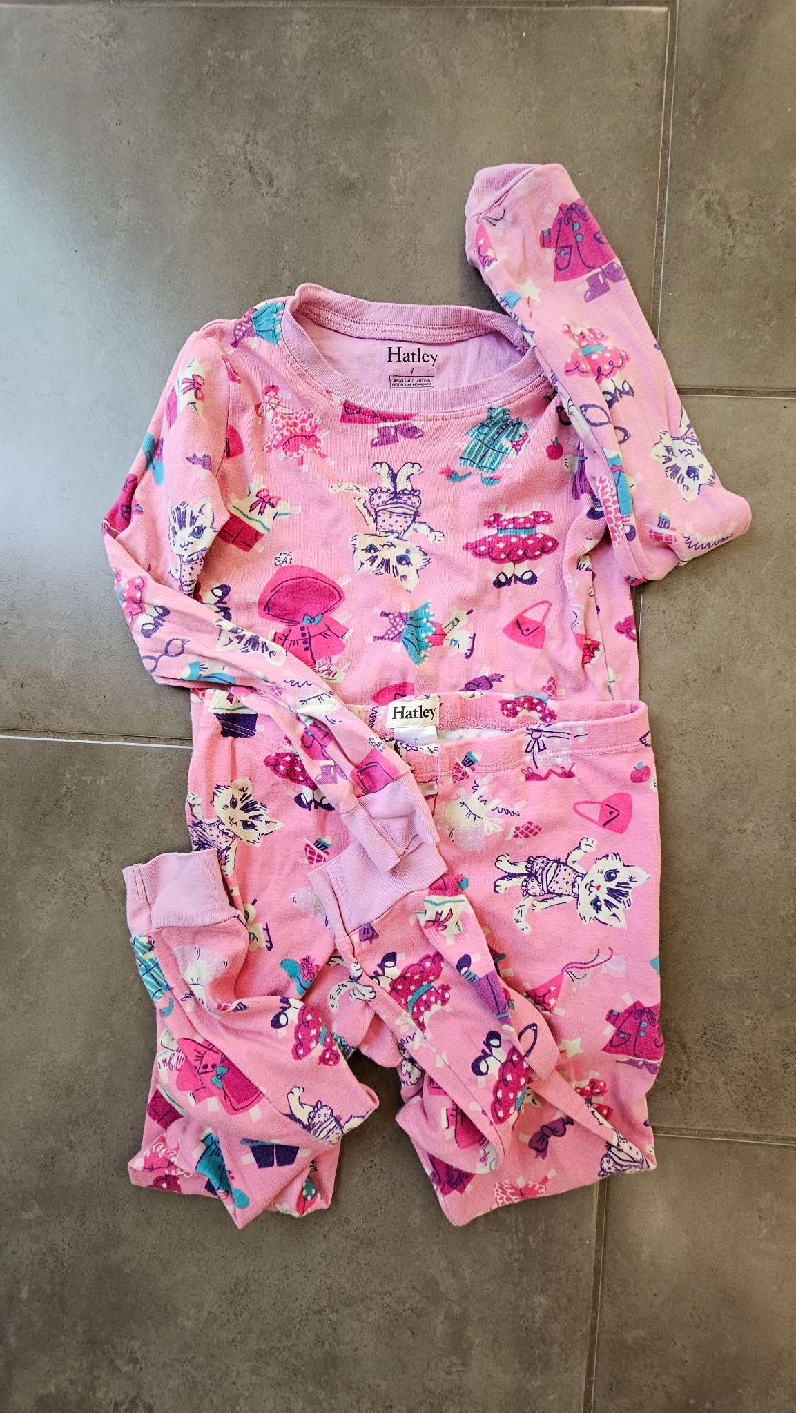 Hatley Pink Fashion Cats Pajama Set – (Size 7), Kids 7