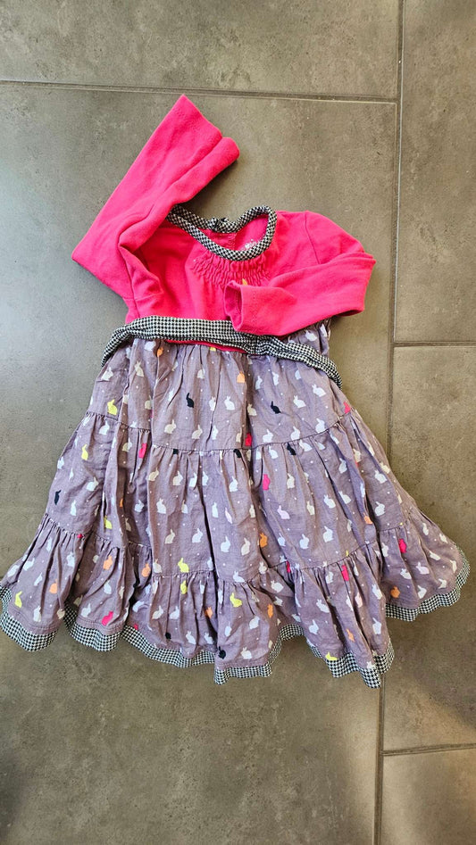 Deux par Deux Pink & Bunny Print Dress 100% cotton – (12 Months), Kids 12 Month (9-12M)