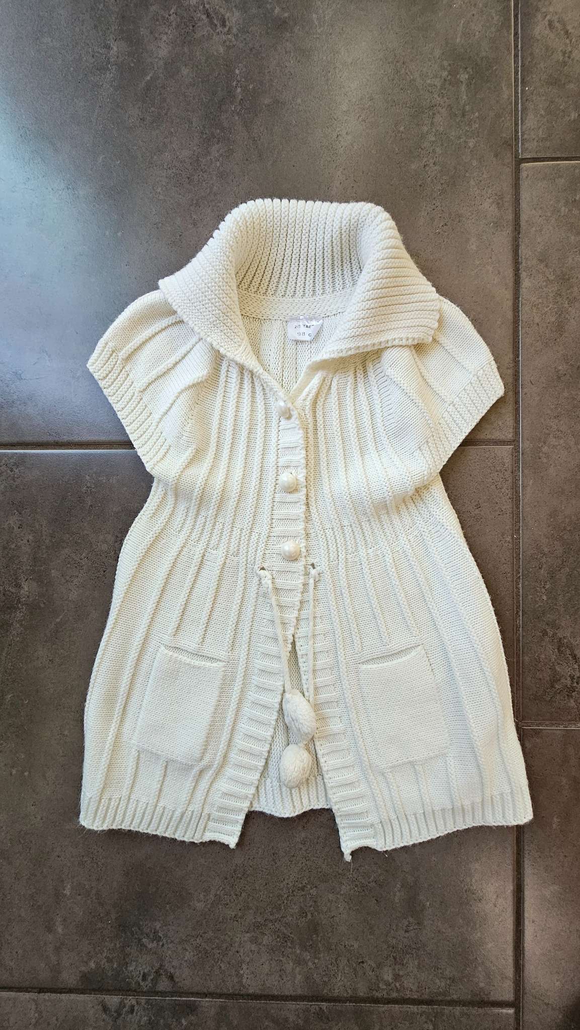 White Knit Collared Vest – (Size 2), Kids 2T