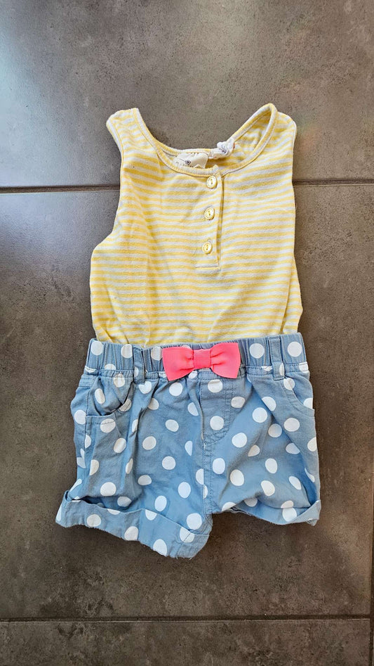 Shrinking Violet Yellow Striped & Polka Dot Romper – (12 Months) 100% cotton , Kids 12 Month (9-12M)