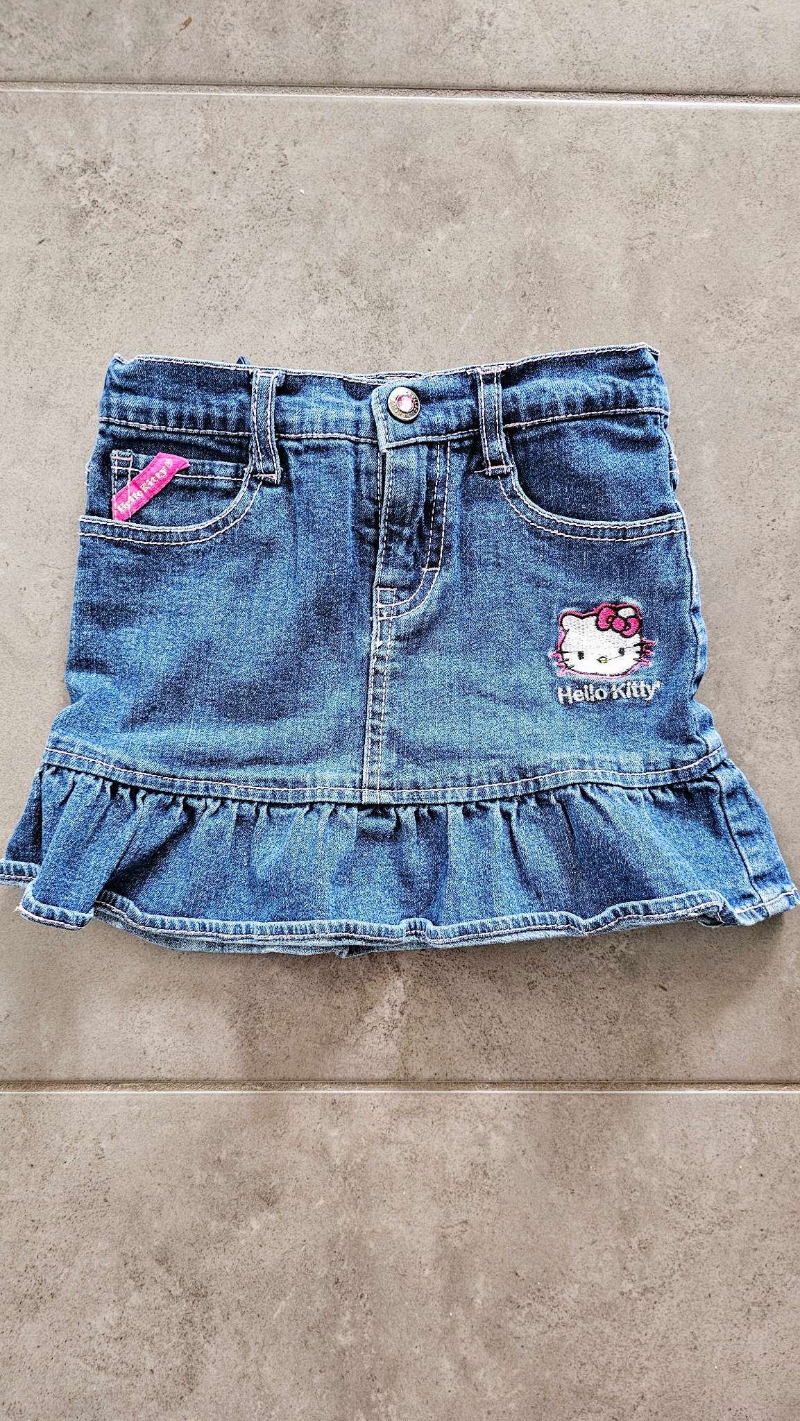 Hello Kitty Denim Ruffle Skirt – (Size 4), Kids 4/4T