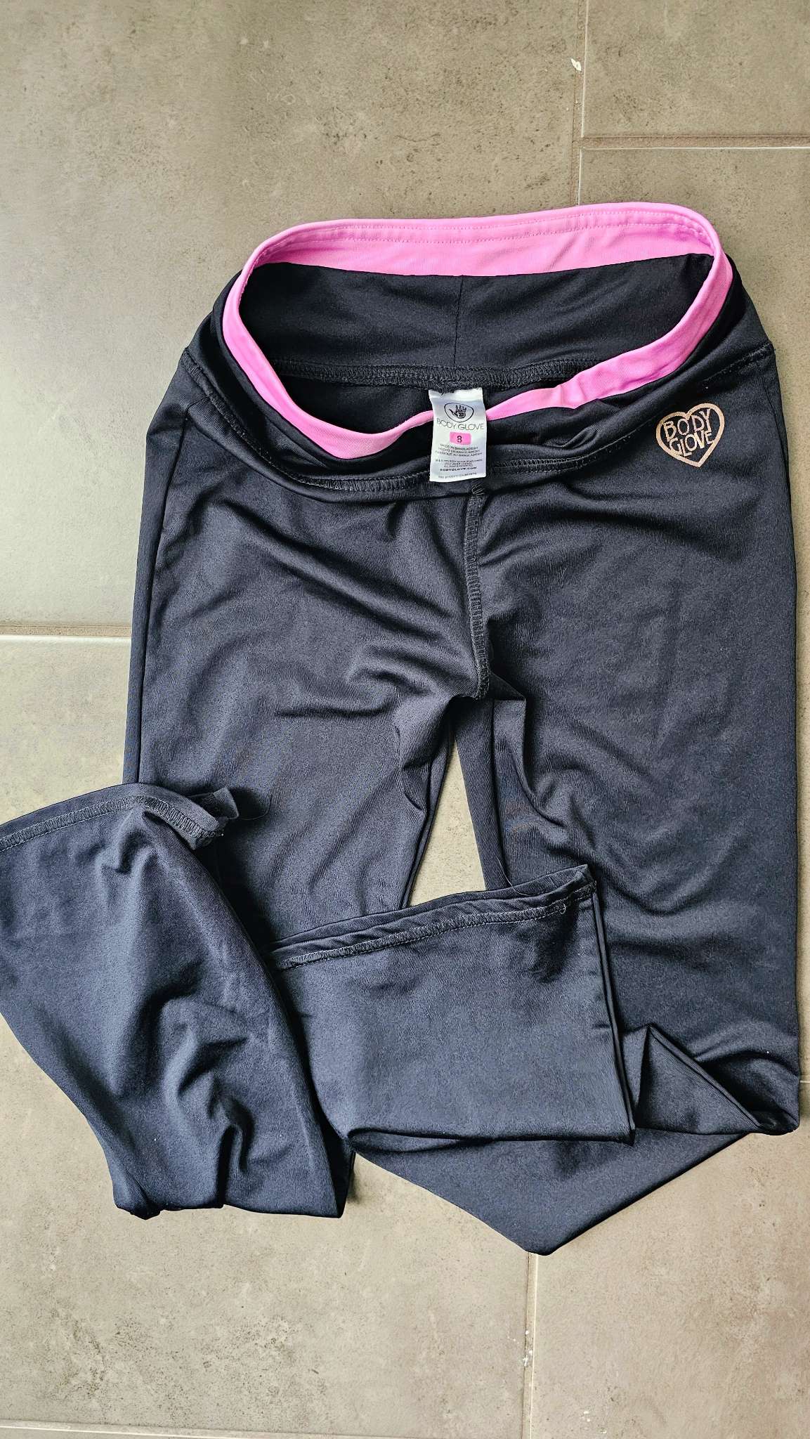 Body Glove Black Athletic Pants with Pink Waist (Size 8), Kids 8