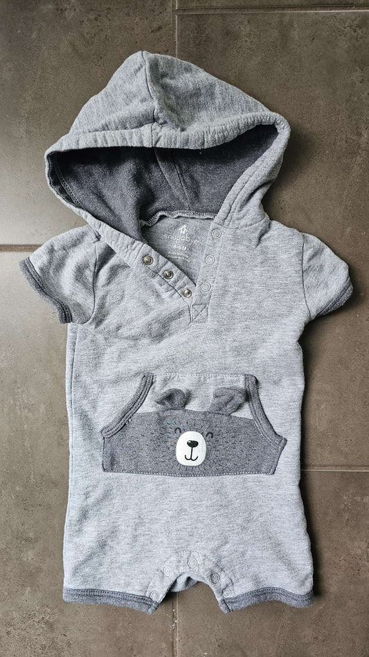 Snugabye Grey Bear Hooded Romper (6–9 Months), Kids 6 Month (3-6M)