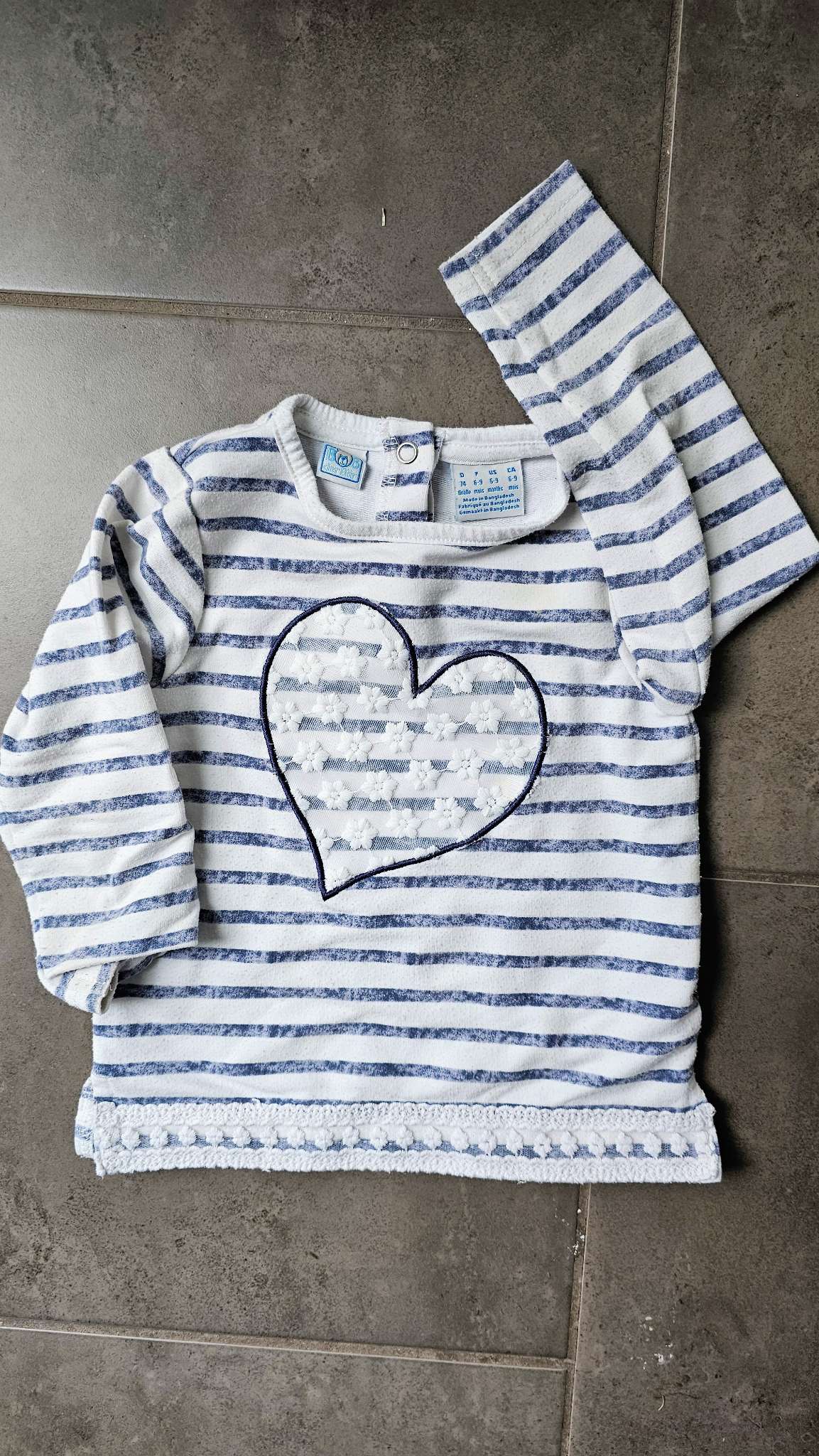 Bob der Bär Striped Heart Long-Sleeve Shirt (6 Months), Kids 6 Month (3-6M)