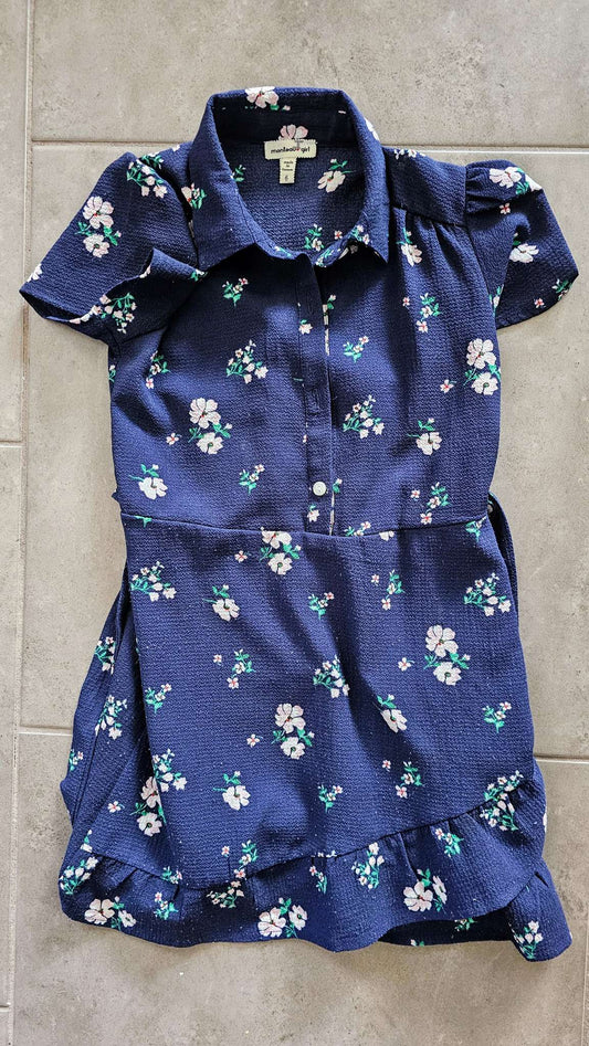 Monteau girl Blue Floral Ruffle Button Dress – size 6
