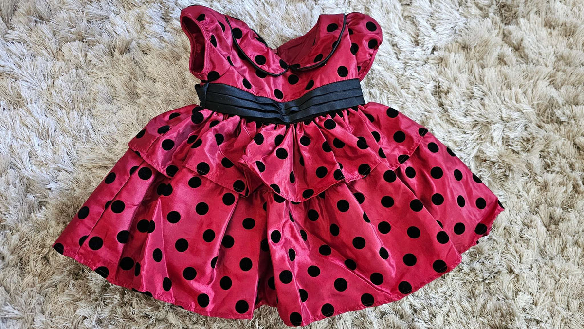 Newberry Red Polka Dot Party Dress (6 Months), Kids 6 Month (3-6M)