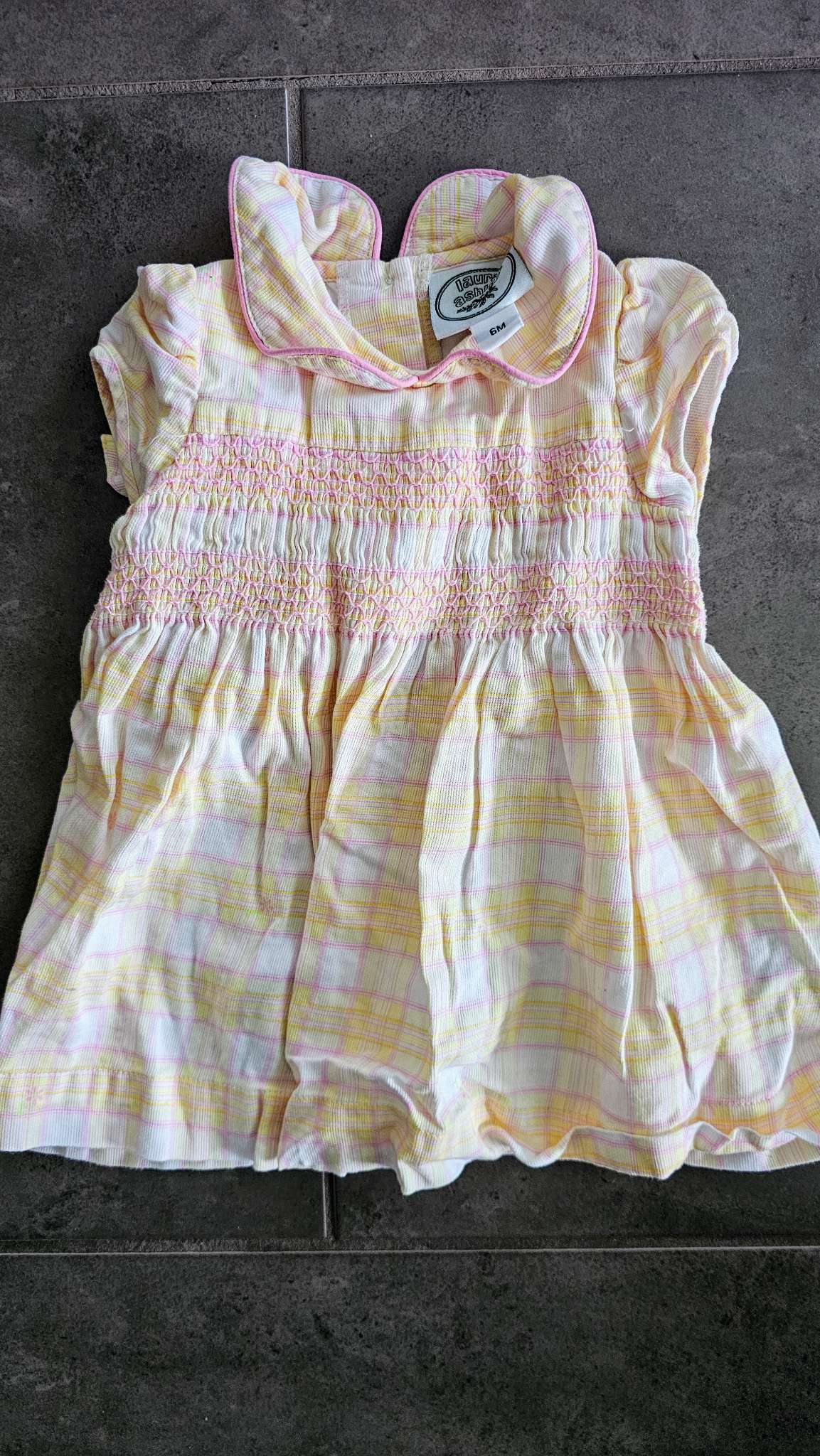 Laura Ashley Yellow Plaid Smocked Dress (6 Months), Kids 6 Month (3-6M)