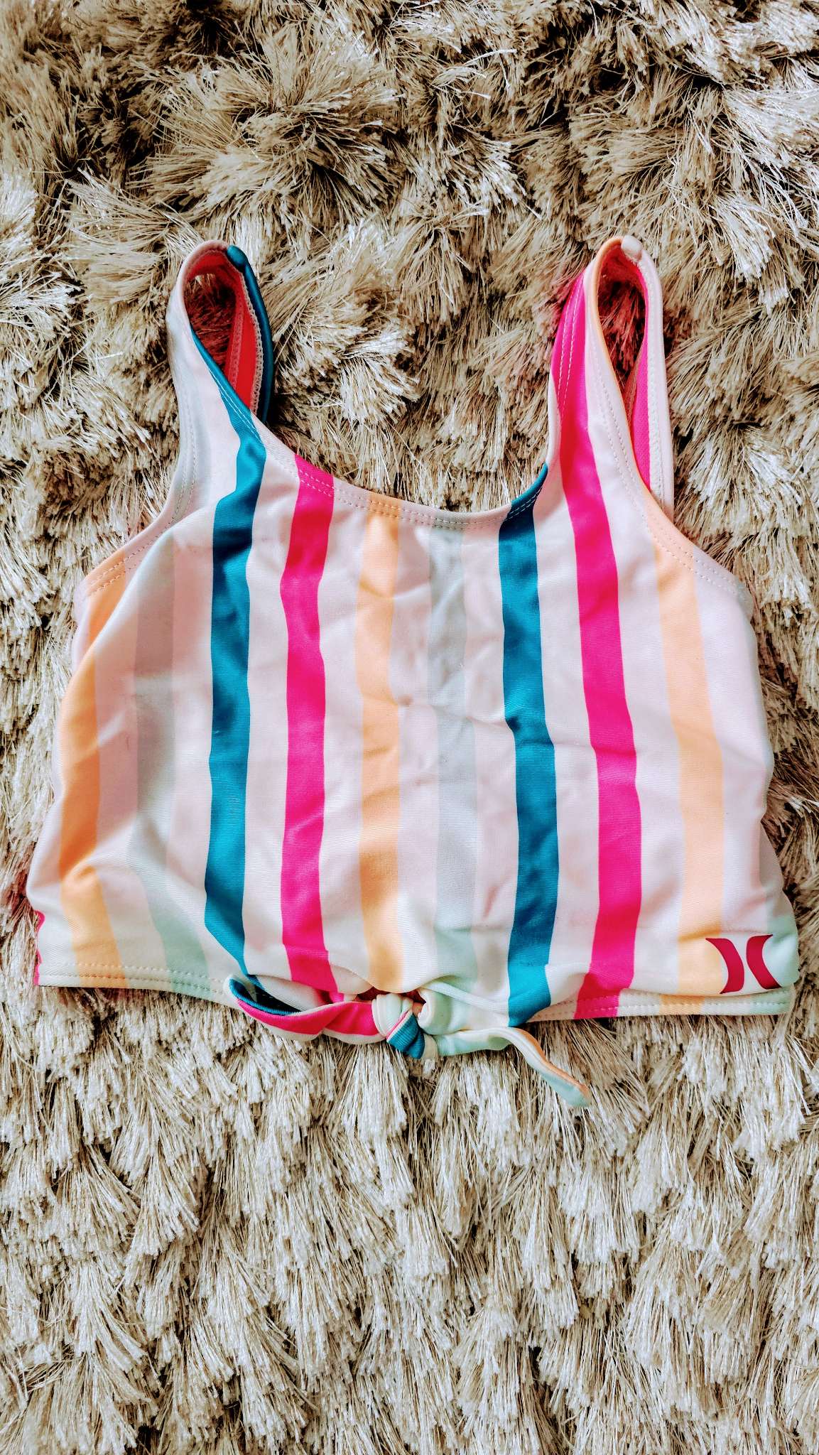 Hurley Striped Tie-Front Bikini Top (Size 4), Kids 4/4T