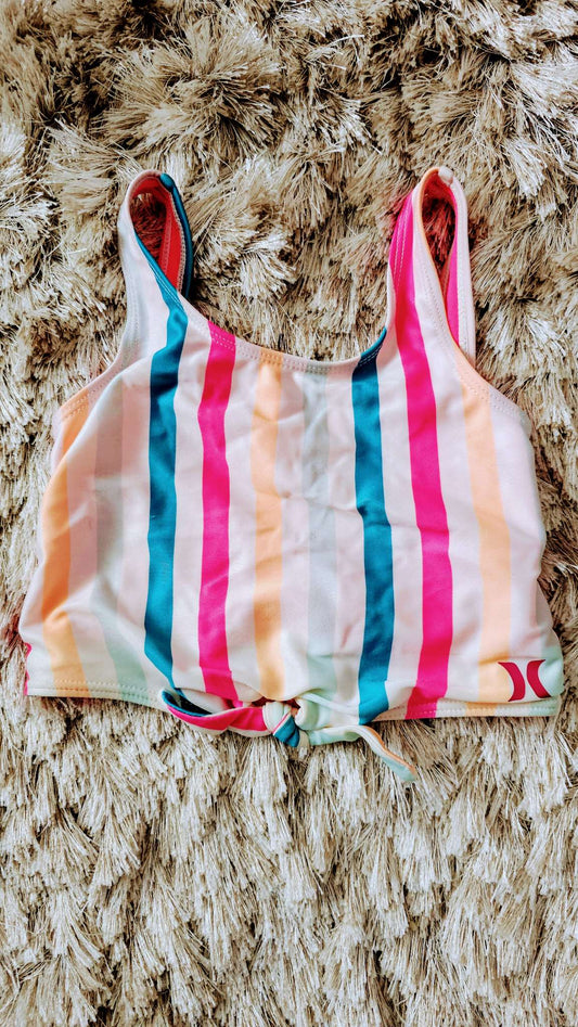 Hurley Striped Tie-Front Bikini Top (Size 4), Kids 4/4T