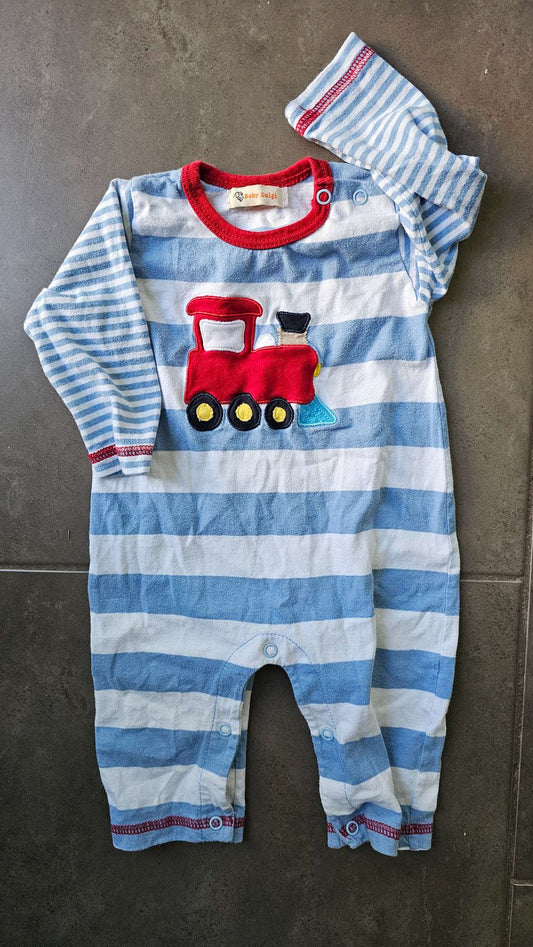 Baby Luigi Striped Train Romper (3–6 Months), Kids 3 Month (0-3M)