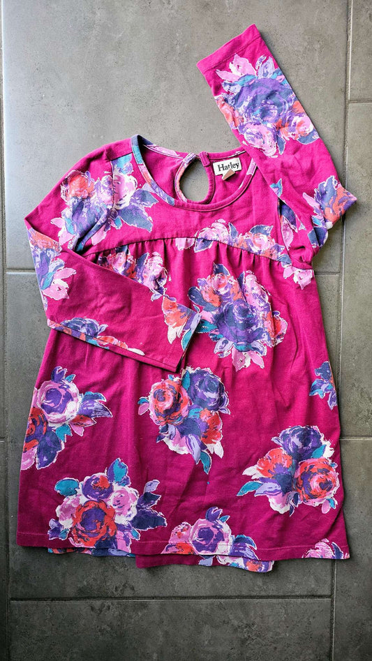 Hatley Magenta Floral Keyhole Dress (Size 6), Kids 6/6X