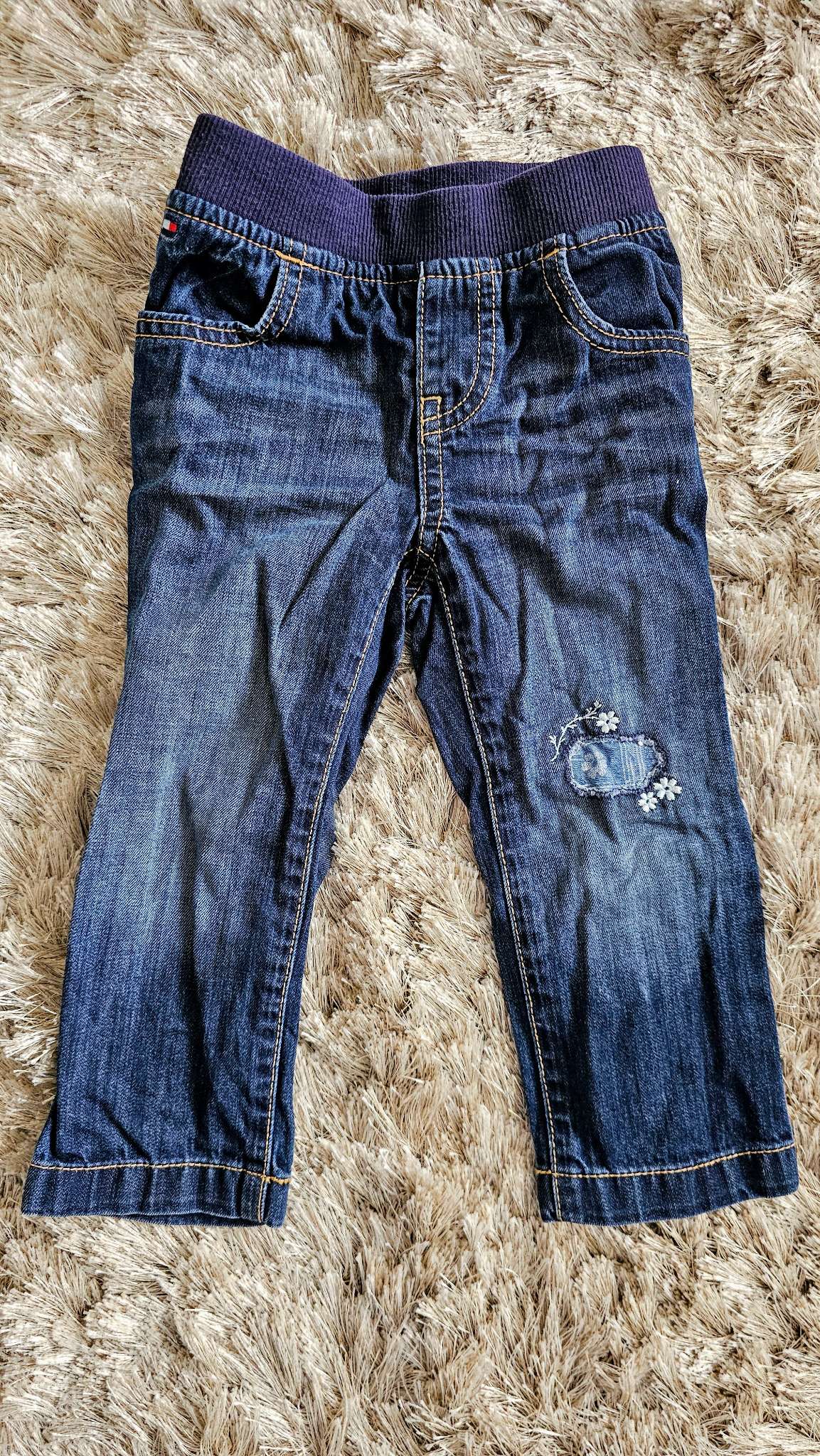 Tommy Hilfiger Dark Wash Flower Patch Jeans (18 Months), Kids 18 Month (12-18M)