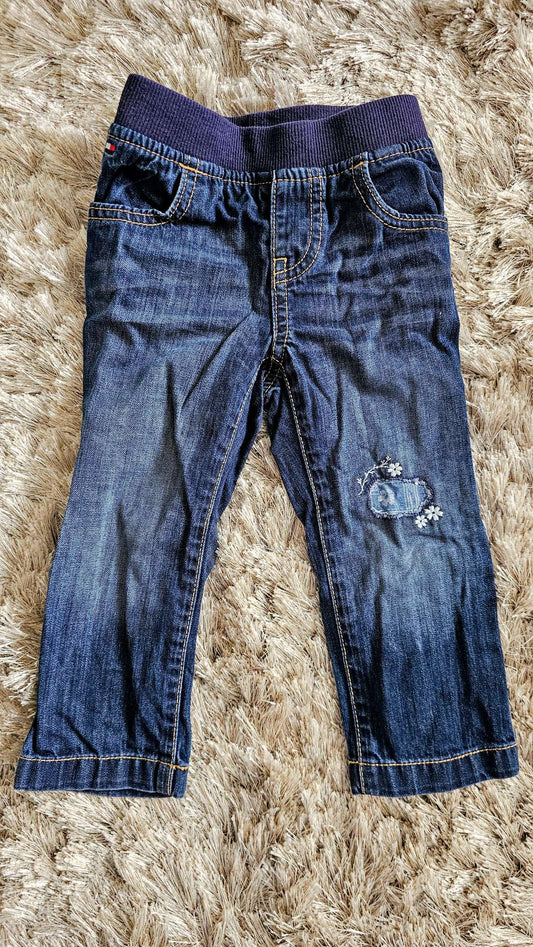 Tommy Hilfiger Dark Wash Flower Patch Jeans (18 Months), Kids 18 Month (12-18M)