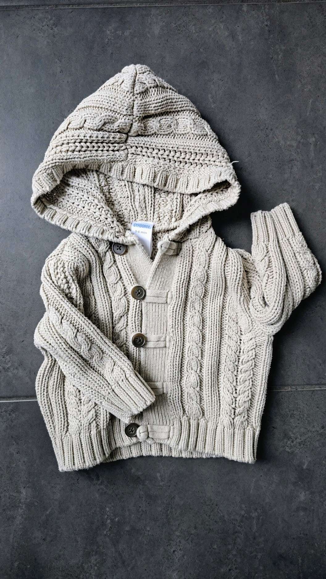 Gymboree Cream Cable Knit Hooded Cardigan 100% Cotton (3–6 Months), Kids 3 Month (0-3M)