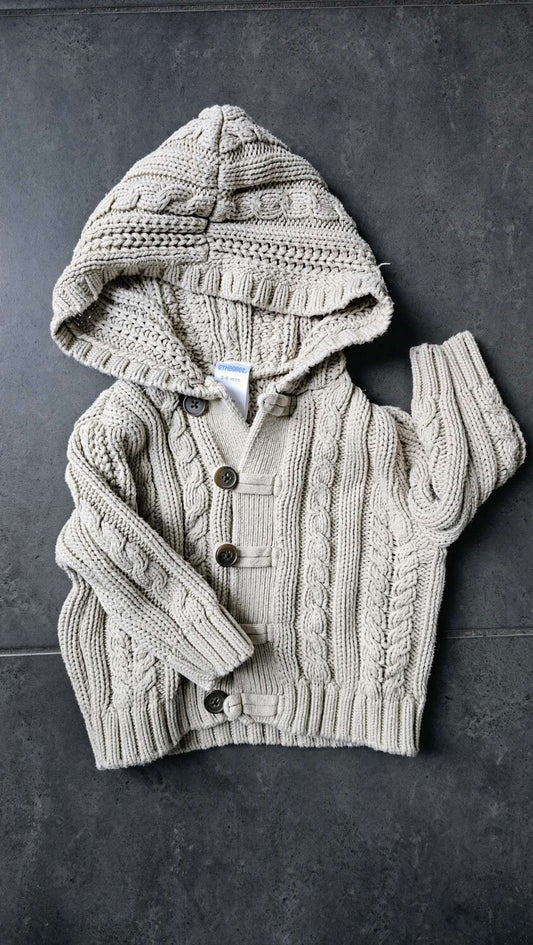 Gymboree Cream Cable Knit Hooded Cardigan 100% Cotton (3–6 Months), Kids 3 Month (0-3M)
