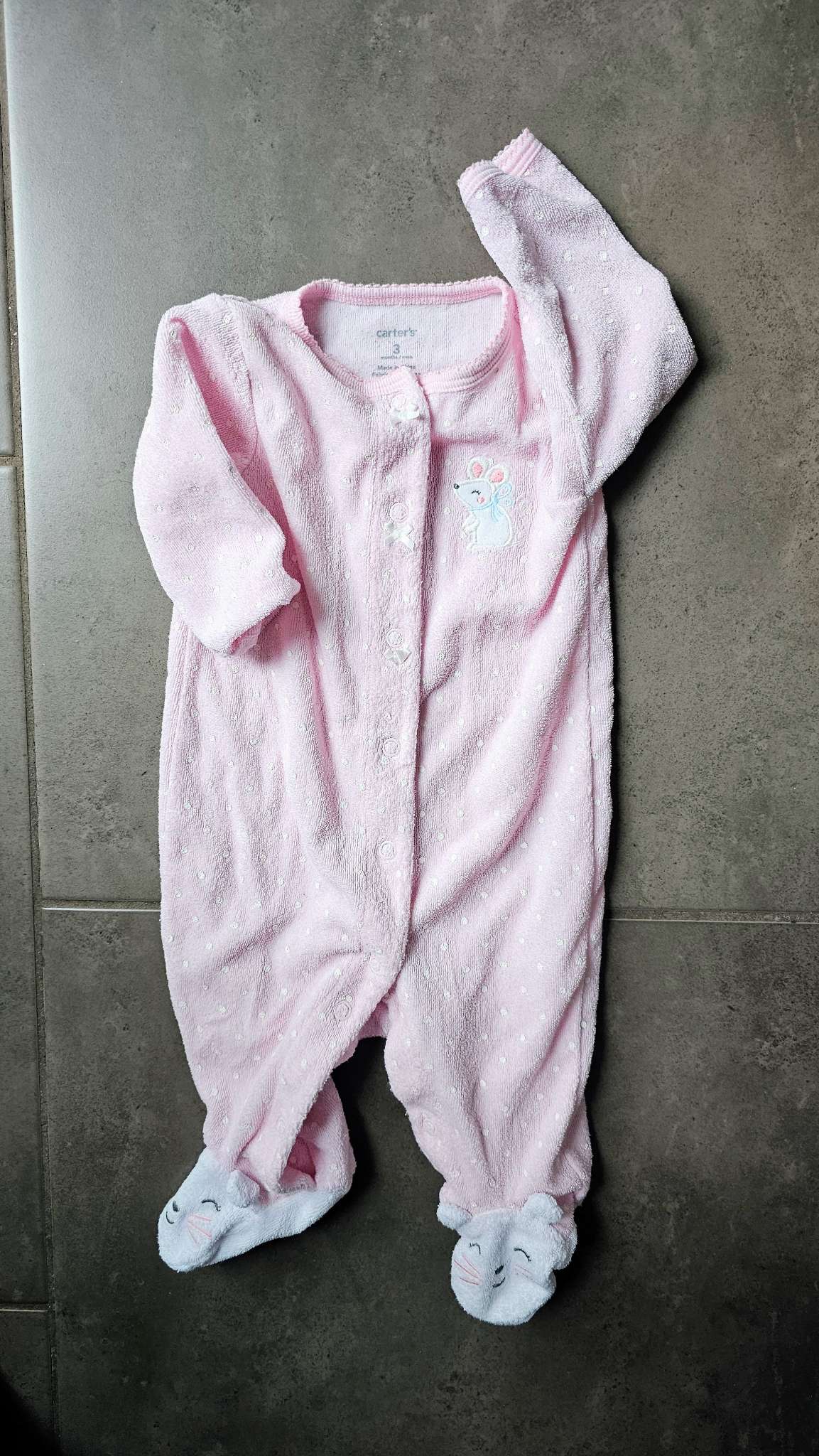 Carter’s Pink Mouse Footed Sleeper (3 Months), Kids 3 Month (0-3M)