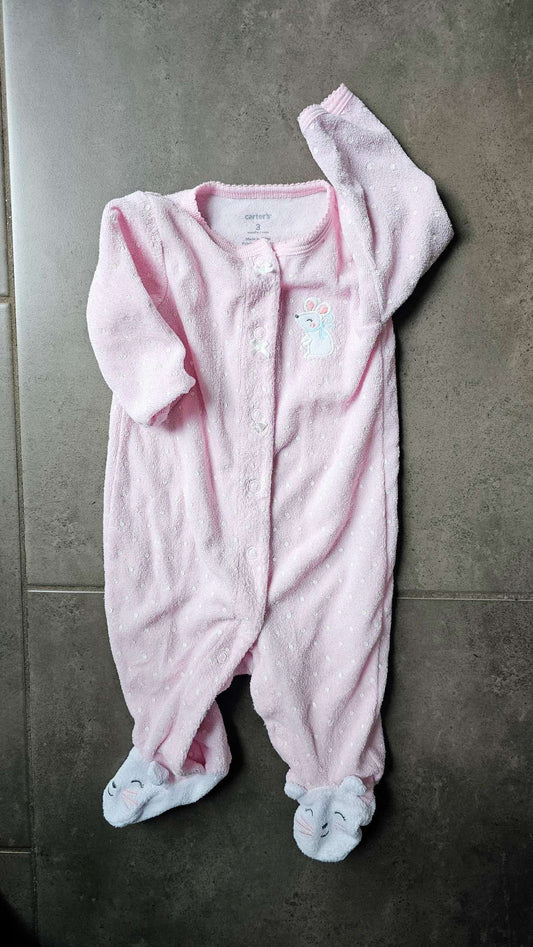 Carter’s Pink Mouse Footed Sleeper (3 Months), Kids 3 Month (0-3M)