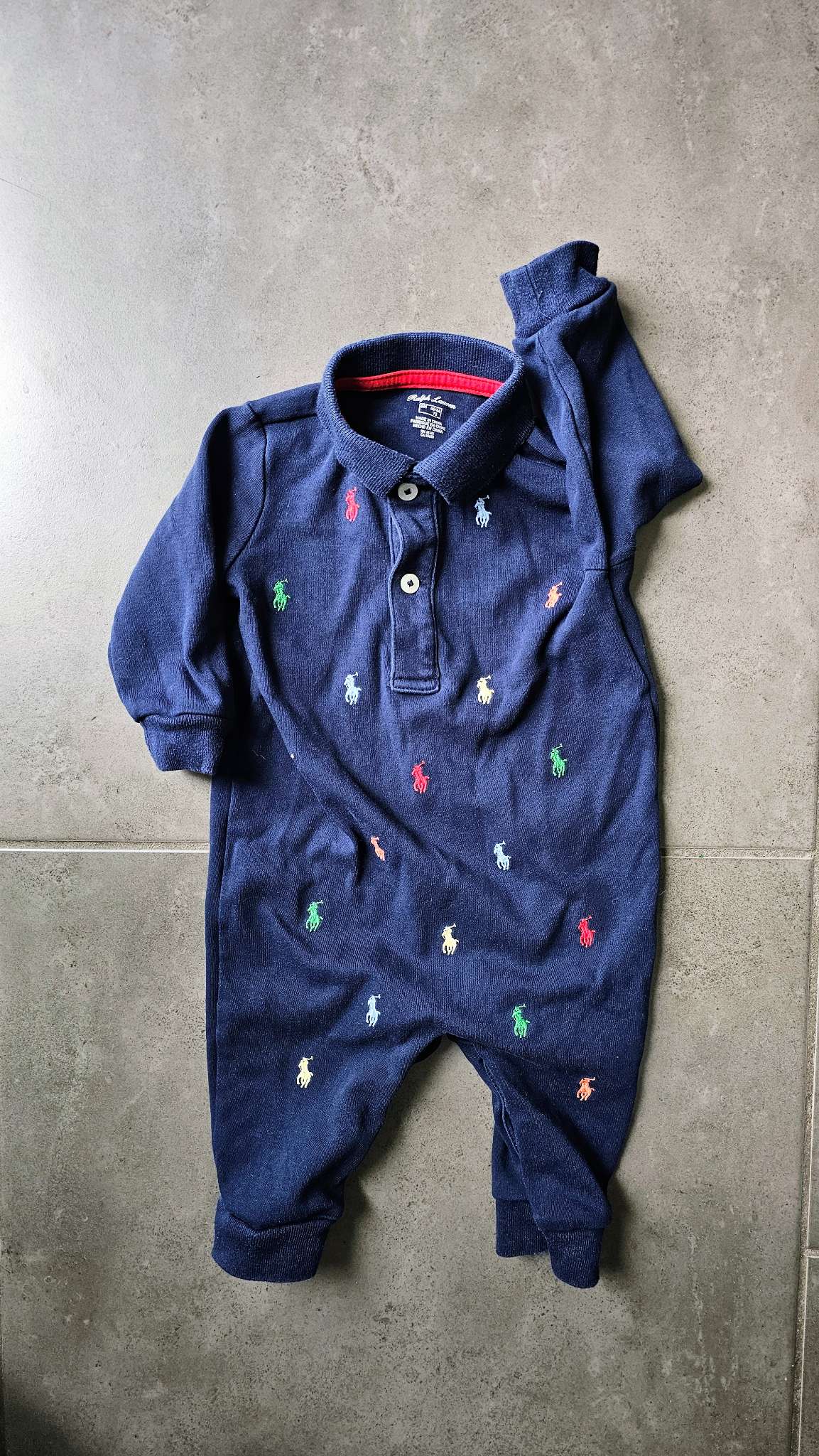 Ralph Lauren Navy Multi-Pony Polo Onesie (6 Months), Kids 6 Month (3-6M)