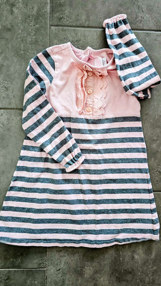 Janie and Jack Girls Pink/gray Striped Dress - size 5, Kids 5/5T