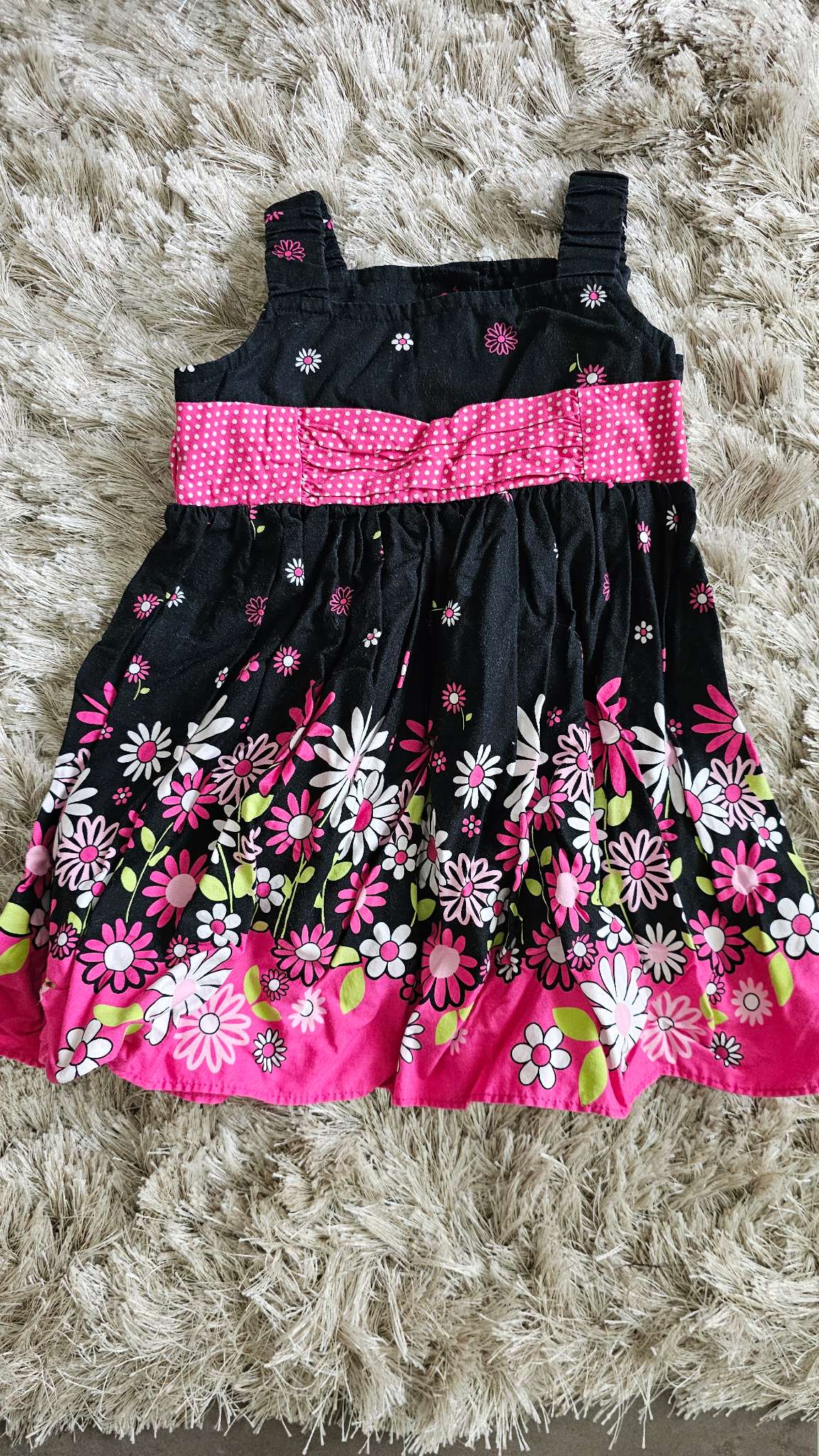 Jenny & Me Black Pink Floral Dress 100% Cotton (12 Months), Kids 12 Month (9-12M)