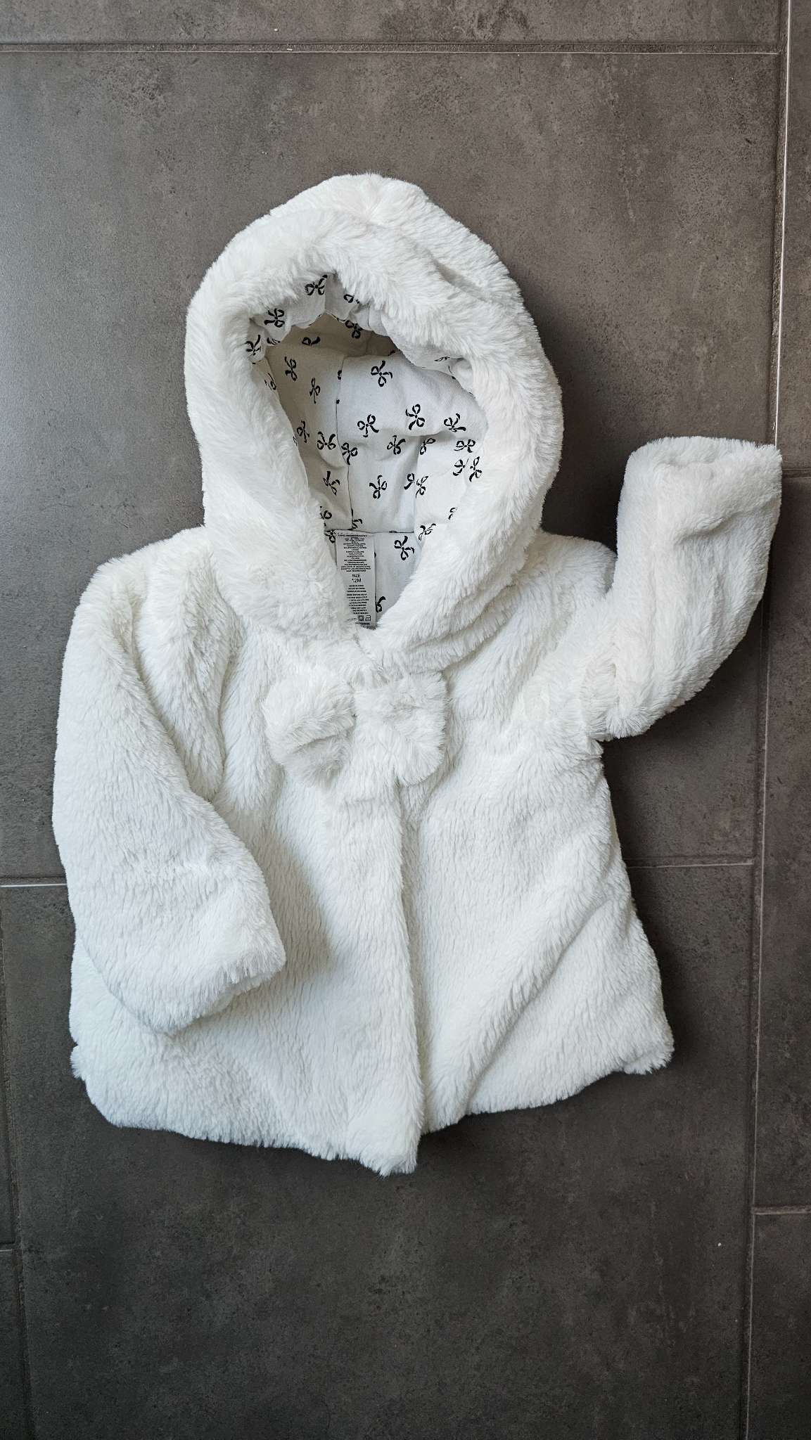 White Faux Fur Hooded Coat (12 Months), Kids 12 Month (9-12M)