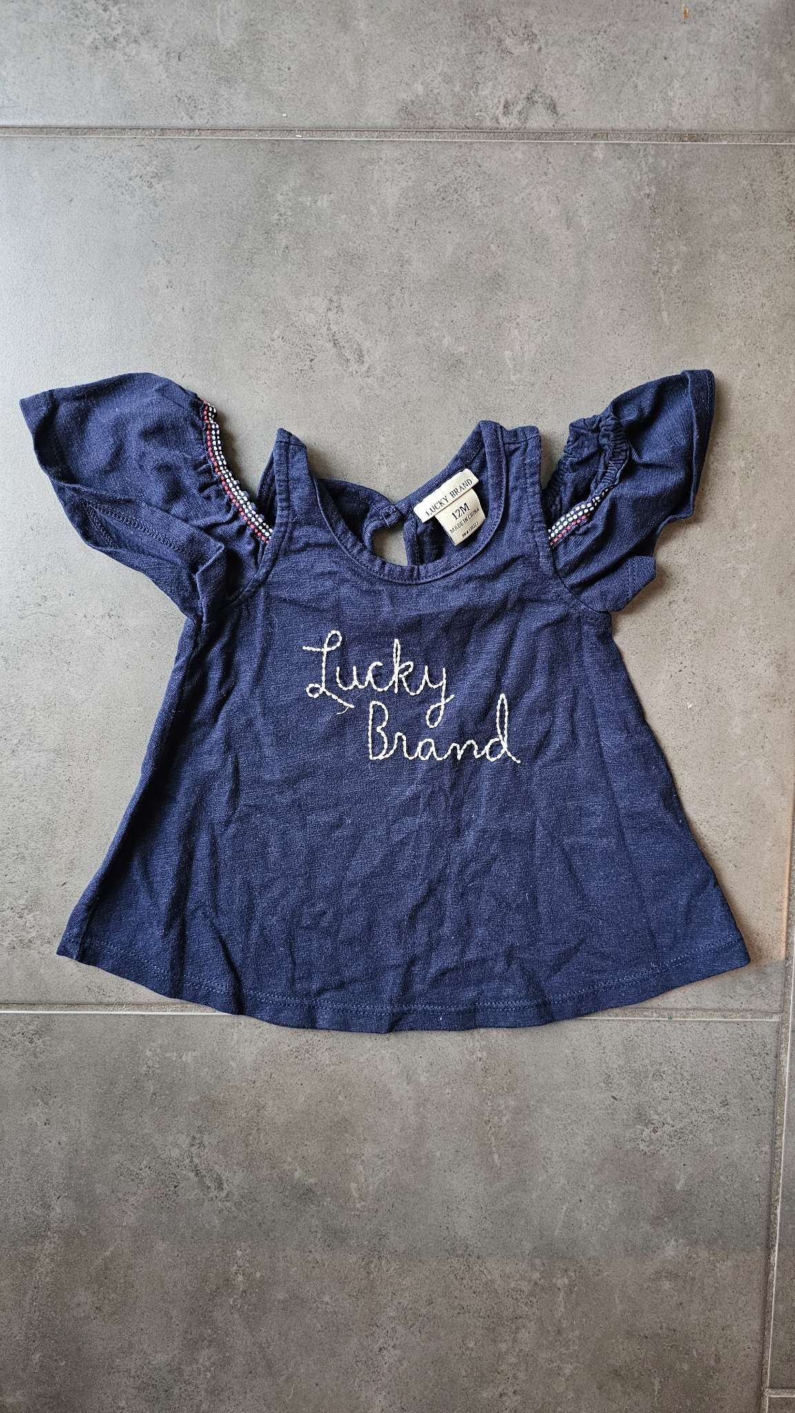 Lucky Brand Navy Flutter-Sleeve Top (12 Months), Kids 12 Month (9-12M)
