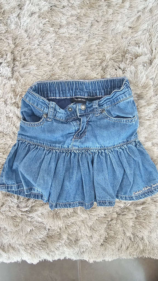 Calvin Klein Girls Blue Denim Ruffle Skirt - size 5, Kids 5/5T
