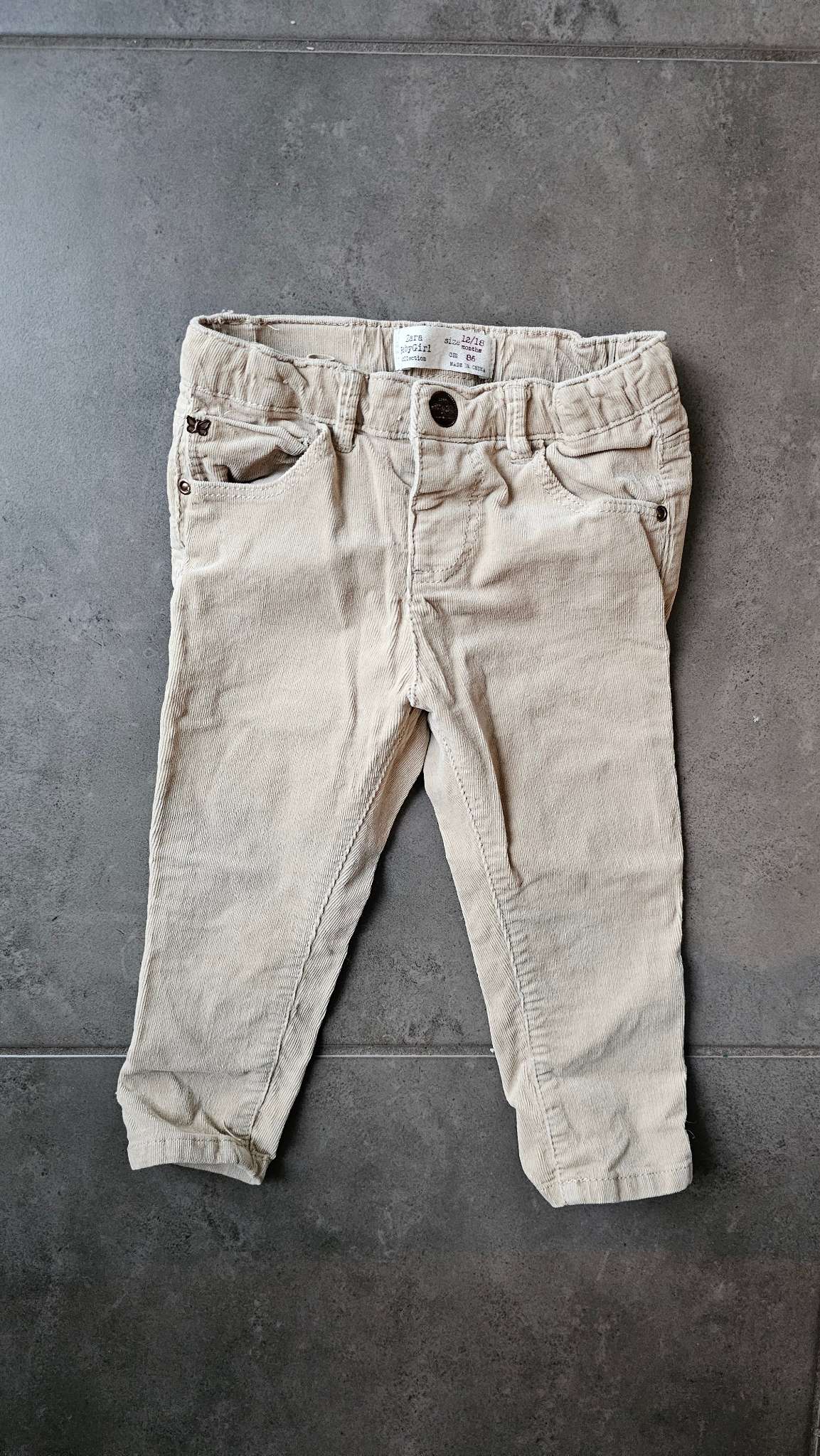 Zara Baby Girl Beige Corduroy Pants 98% Cotton (12 Months), Kids 12 Month (9-12M)