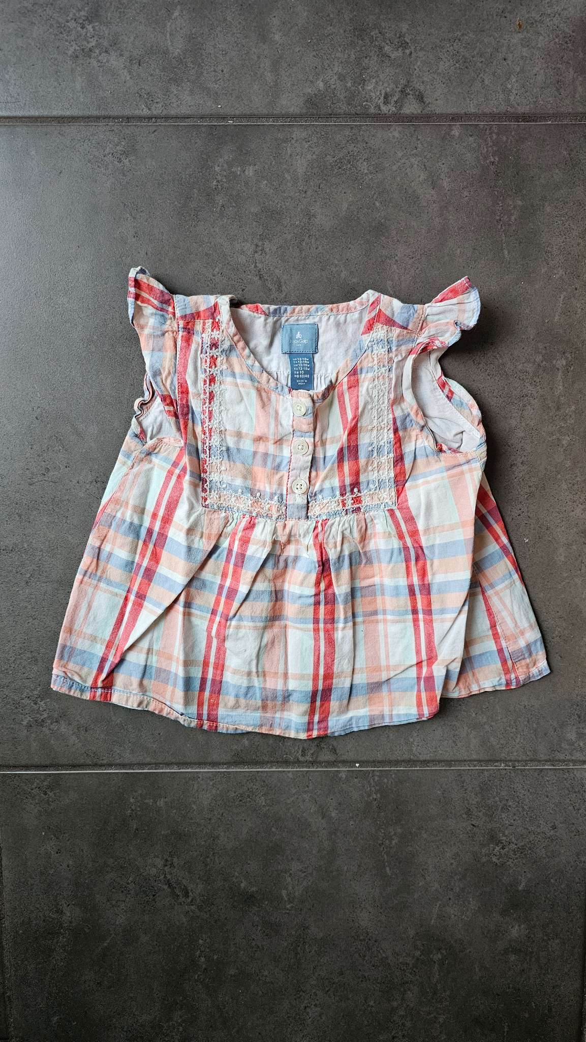 Baby Gap Plaid Flutter-Sleeve Top 100% Cotton (12 Months), Kids 12 Month (9-12M)