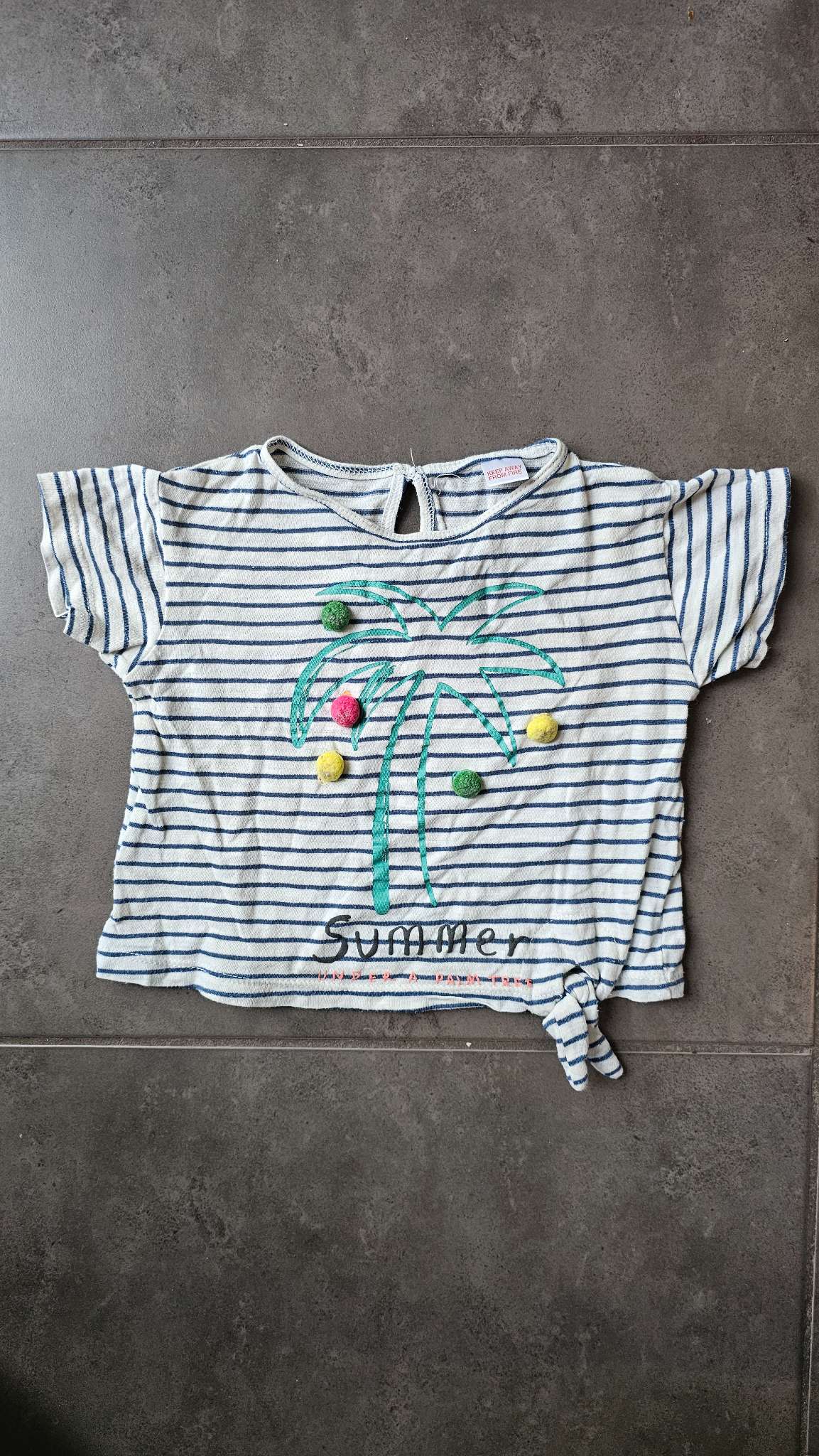 Striped Summer Palm Pom-Pom Top (12 Months), Kids 12 Month (9-12M)