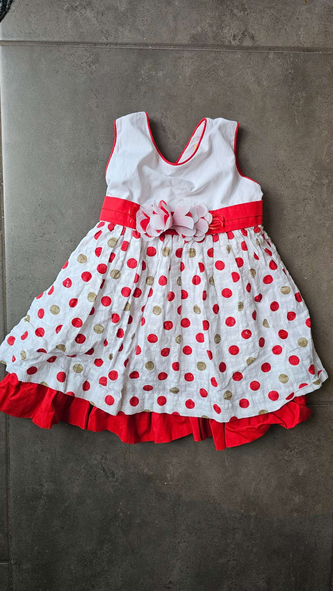 Chalicen Red Gold Polka Dot Dress (12 Months), Kids 12 Month (9-12M)