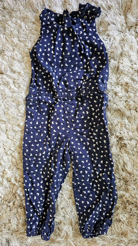 Gap Navy Heart Jumpsuit 100% Cotton Lining (Size 3), Kids 3T