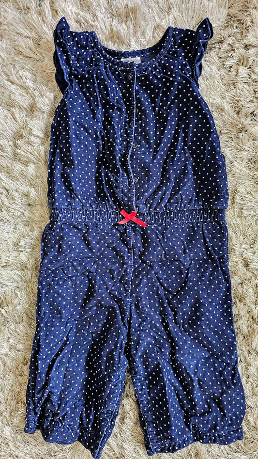 F&F Navy Polka Dot Corduroy Romper 100% Cotton (12 Months), Kids 12 Month (9-12M)